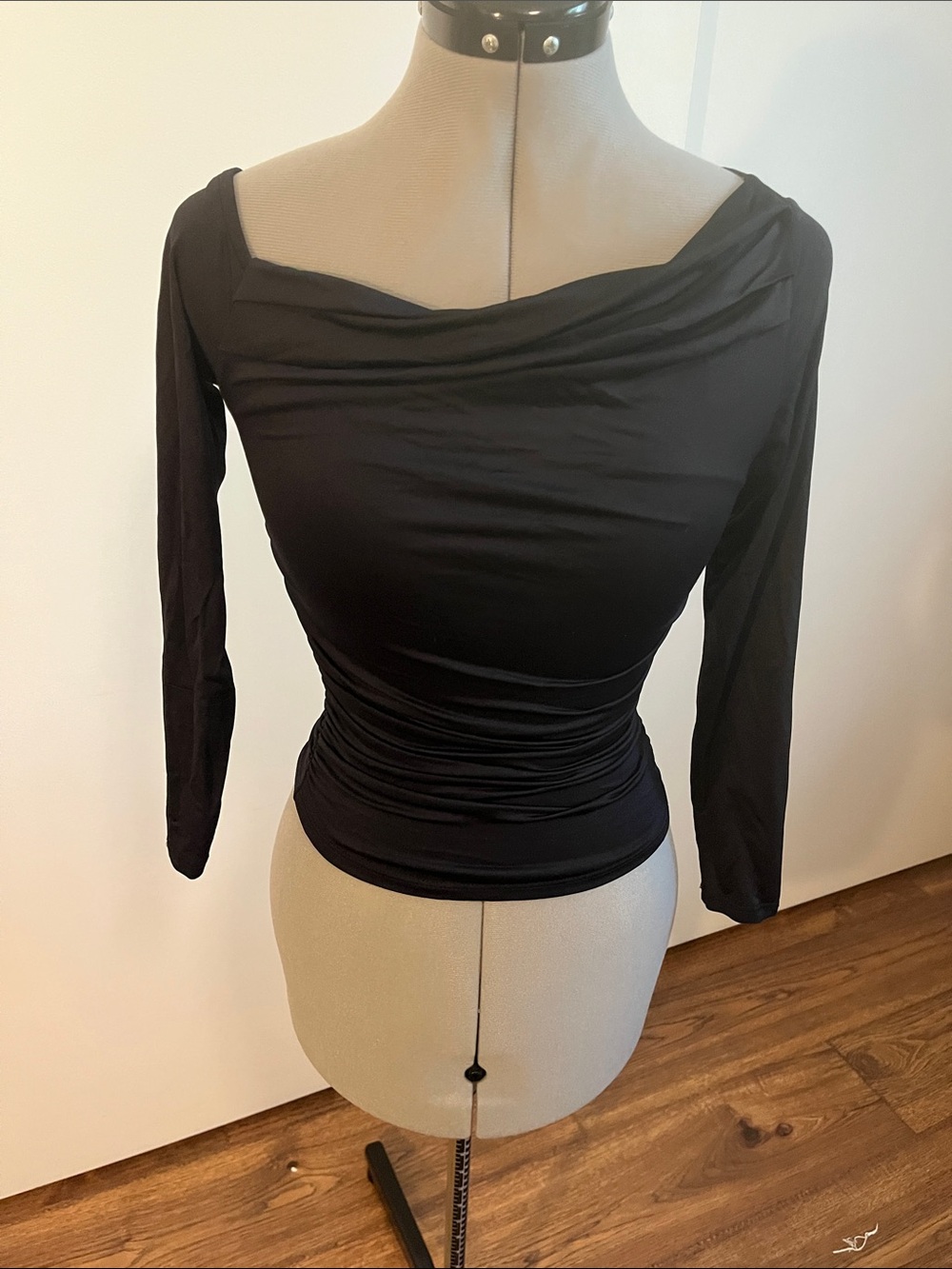 Windsor Black Draped Boatneck Long Sleeve Top